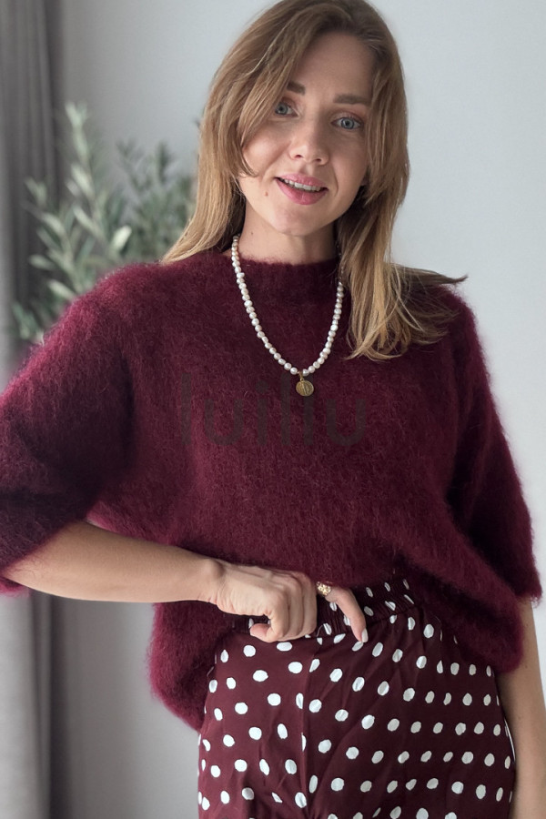 SWETER BURGUNDOWY ROZPINANY PREMIUM Z WEŁNĄ KID MOHER PERLA 3