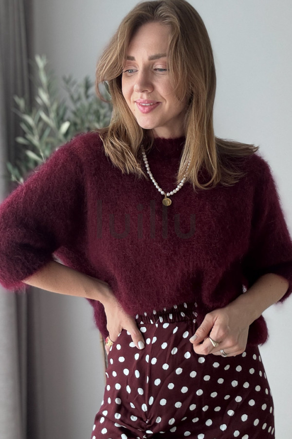 SWETER BURGUNDOWY ROZPINANY PREMIUM Z WEŁNĄ KID MOHER PERLA 4