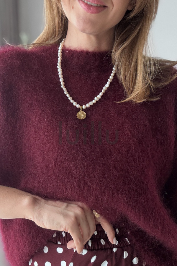 SWETER BURGUNDOWY ROZPINANY PREMIUM Z WEŁNĄ KID MOHER PERLA 5