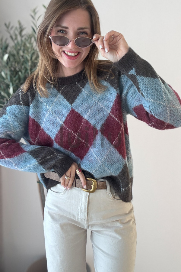 SWETER Z WEŁNĄ W ROMBY KOPENHAGA 3