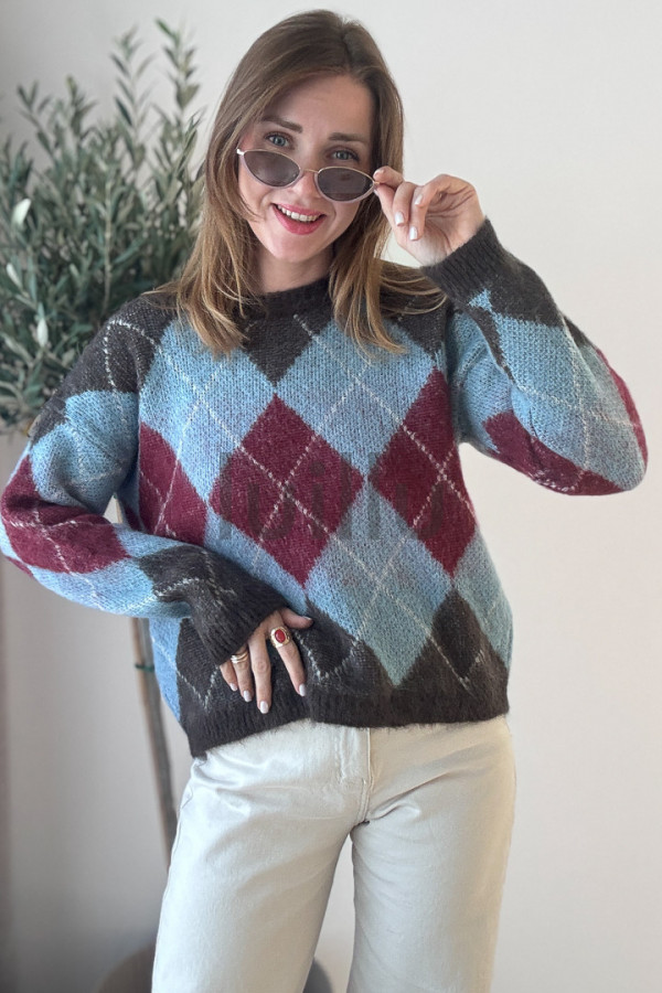 SWETER Z WEŁNĄ W ROMBY KOPENHAGA 4