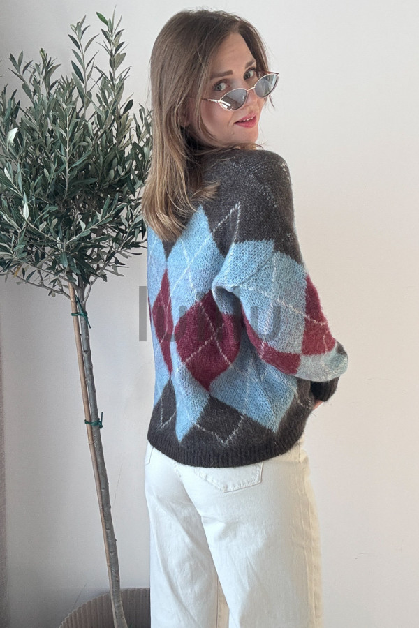 SWETER Z WEŁNĄ W ROMBY KOPENHAGA 5