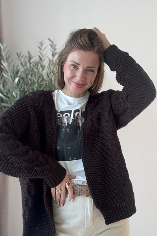 SWETER KARDIGAN CZEKOLADOWY W SPLOCIE WARKOCZ 2