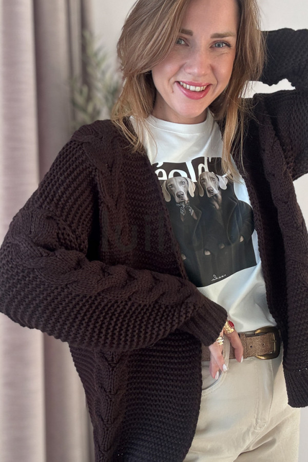 SWETER KARDIGAN CZEKOLADOWY W SPLOCIE WARKOCZ 3