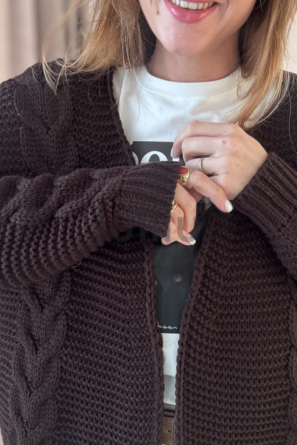 SWETER KARDIGAN CZEKOLADOWY W SPLOCIE WARKOCZ 5