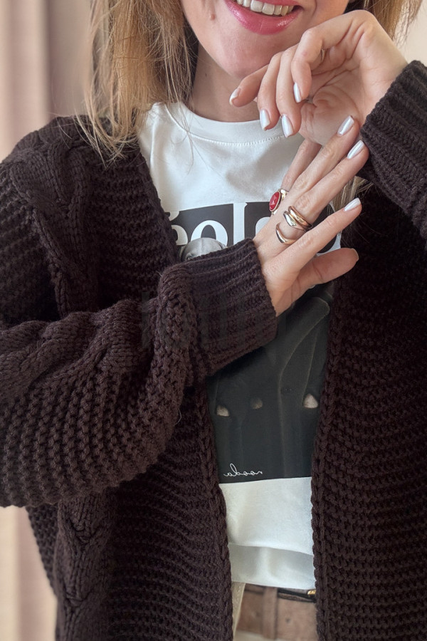 SWETER KARDIGAN CZEKOLADOWY W SPLOCIE WARKOCZ 6