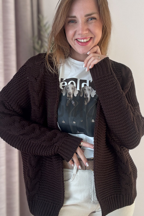 SWETER KARDIGAN CZEKOLADOWY W SPLOCIE WARKOCZ 7