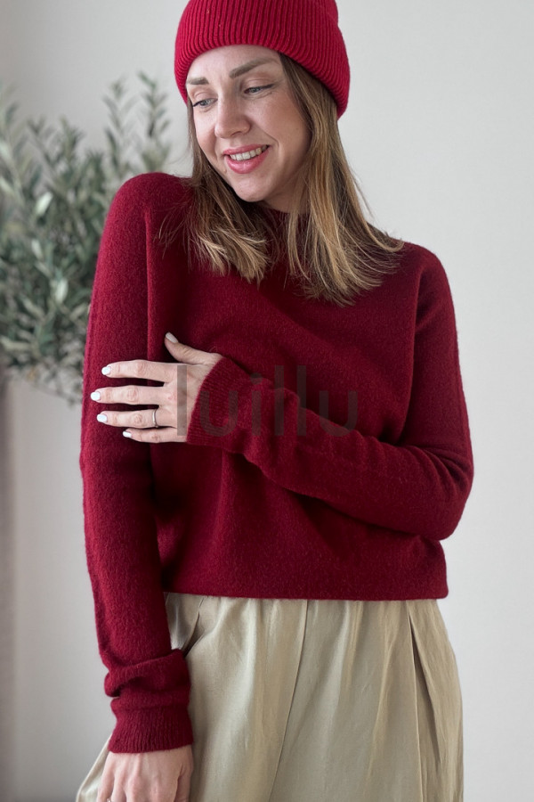 SWETER Z ALPAKĄ W KOLORZE CZERWONEGO RUBINU 3
