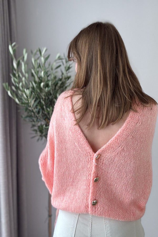 SWETER ROZPINANY MORELOWY PUDEŁKOWY FASON Z OZDOBNYM GUZIKIEM LUKRECJA 3