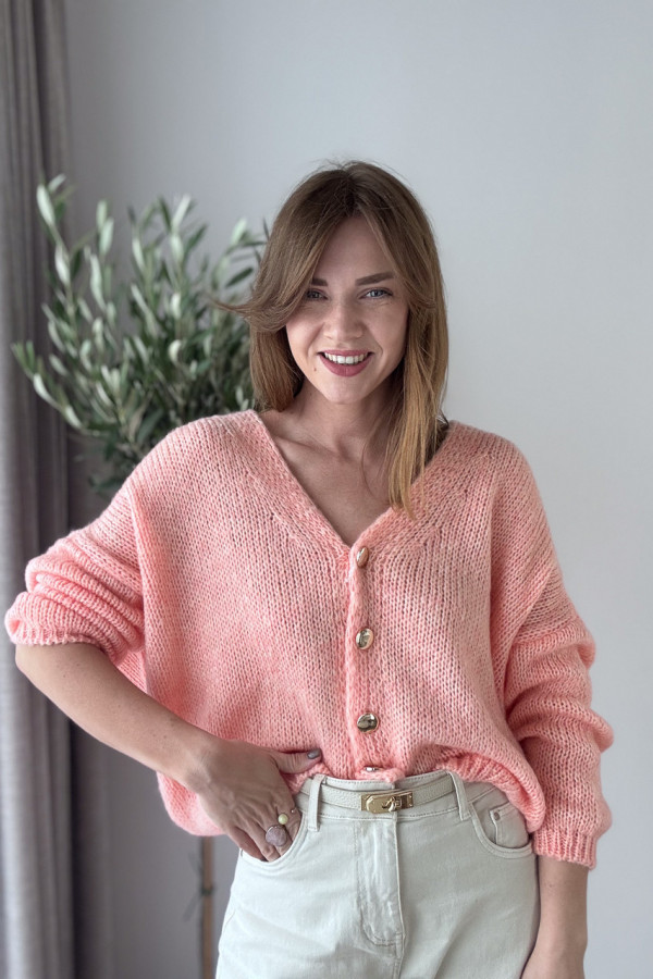 SWETER ROZPINANY MORELOWY PUDEŁKOWY FASON Z OZDOBNYM GUZIKIEM LUKRECJA 4