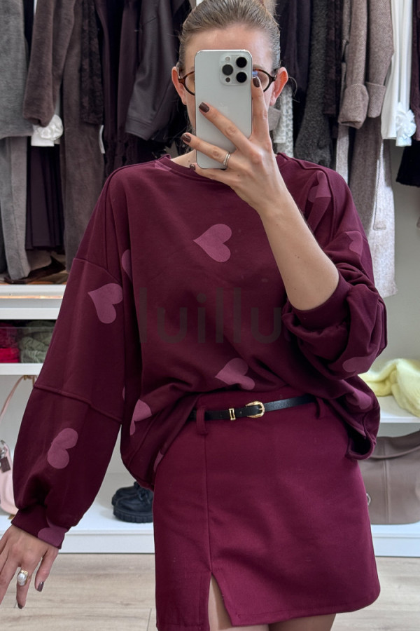 BLUZA BURGUNDOWA Z MIĘSITEJ BAWEŁNY W SERDUSZKA 2
