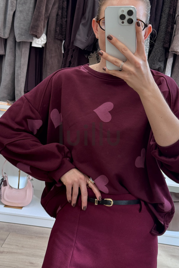 BLUZA BURGUNDOWA Z MIĘSITEJ BAWEŁNY W SERDUSZKA 3
