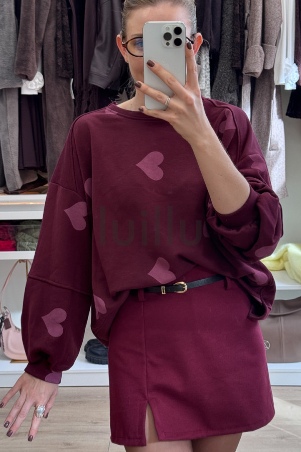 BLUZA BURGUNDOWA Z MIĘSITEJ BAWEŁNY W SERDUSZKA 1