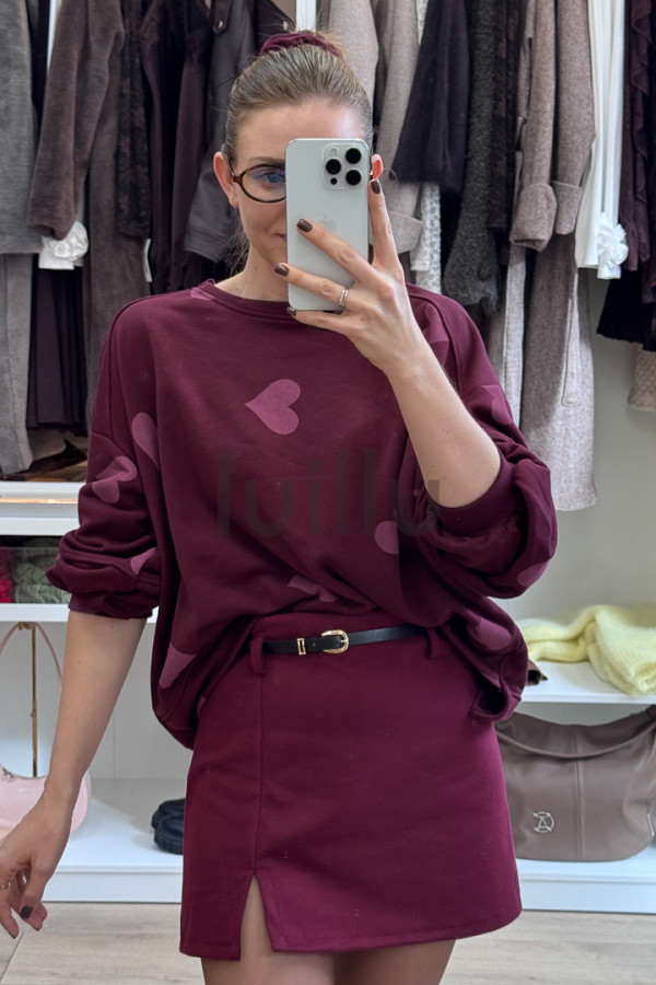 BLUZA BURGUNDOWA Z MIĘSITEJ BAWEŁNY W SERDUSZKA 4