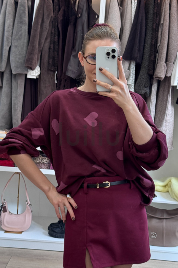 BLUZA BURGUNDOWA Z MIĘSITEJ BAWEŁNY W SERDUSZKA 5