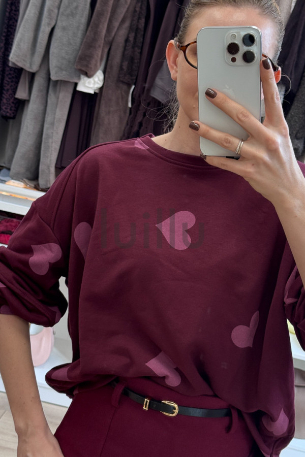 BLUZA BURGUNDOWA Z MIĘSITEJ BAWEŁNY W SERDUSZKA 6