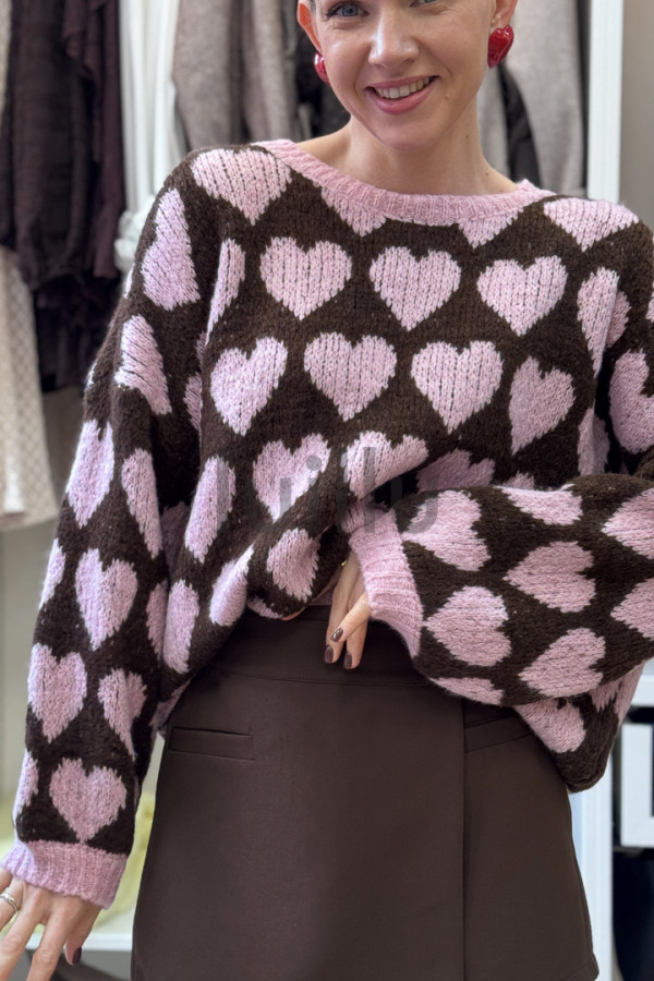 SWETER CZEKOLADOWY W PUDROWE SERDUSZKA AMELIA 3