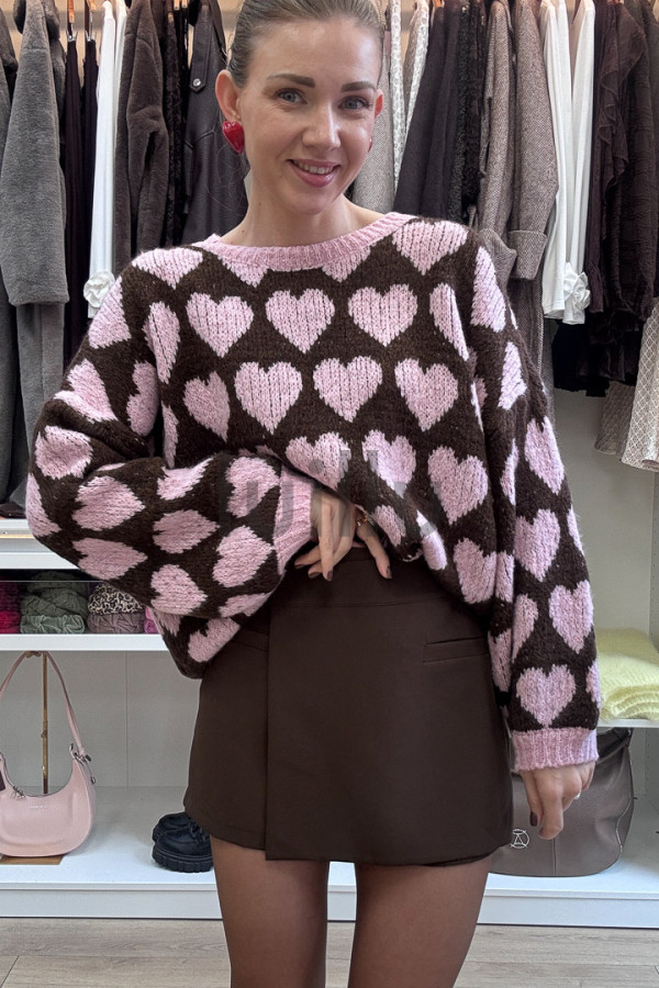 SWETER CZEKOLADOWY W PUDROWE SERDUSZKA AMELIA 1
