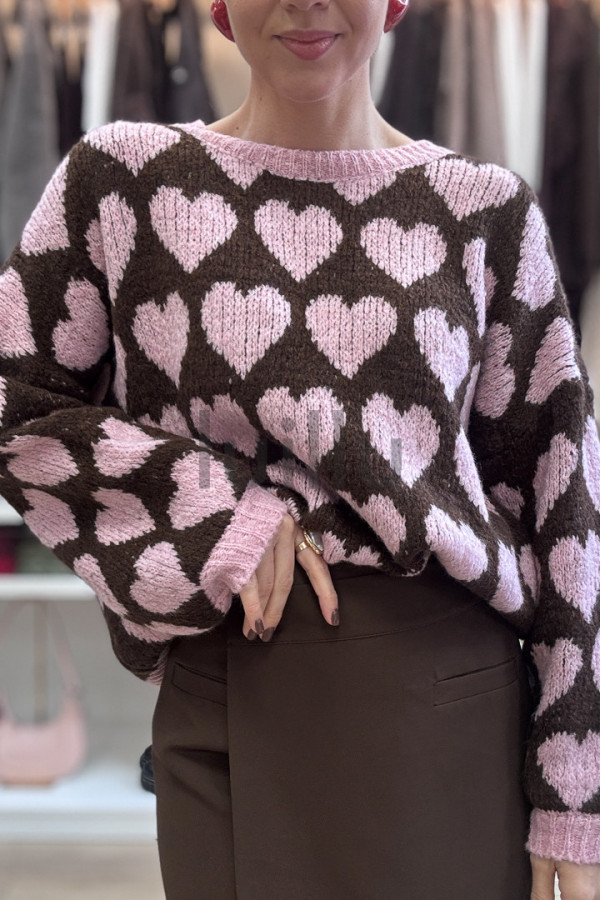 SWETER CZEKOLADOWY W PUDROWE SERDUSZKA AMELIA 7