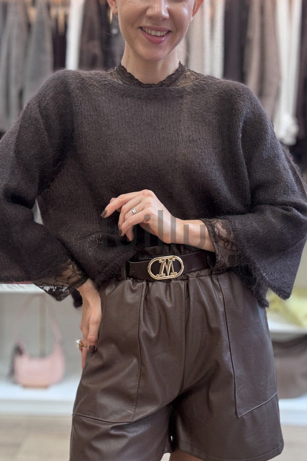 SWETER MGIEŁKA Z MOHEREM GORZKA CZEKOLADA 3