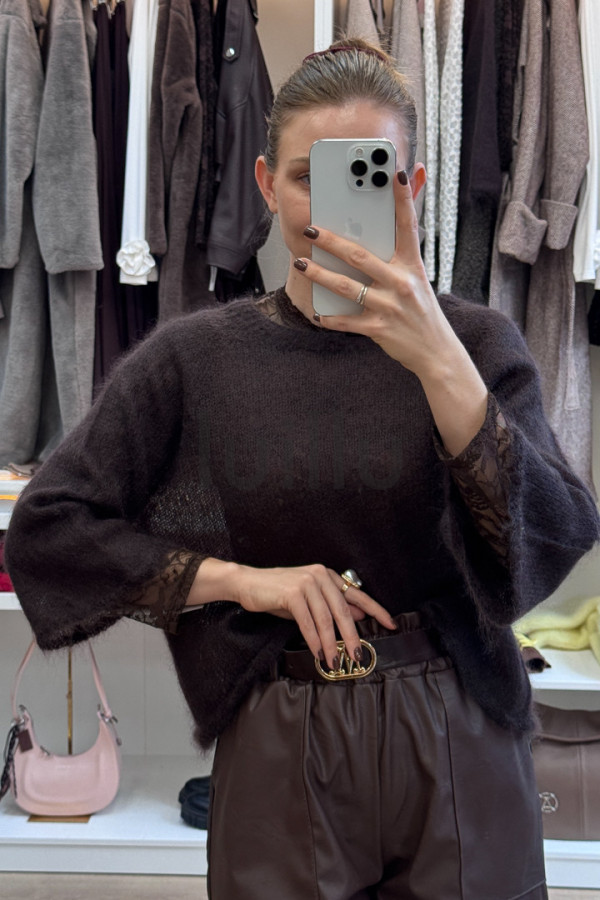 SWETER MGIEŁKA Z MOHEREM GORZKA CZEKOLADA 1