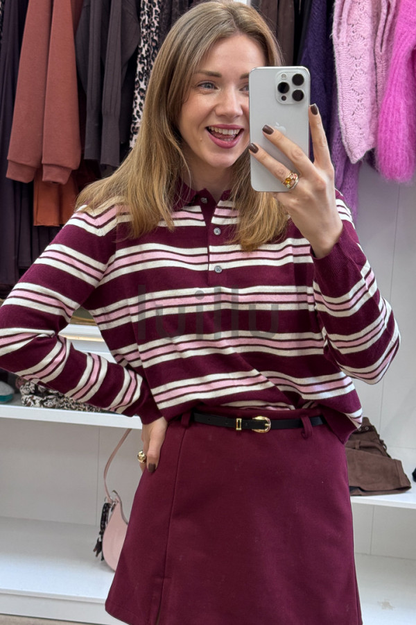 SWETER Z WEŁĄ W BURGUNDOWE PASKI 2