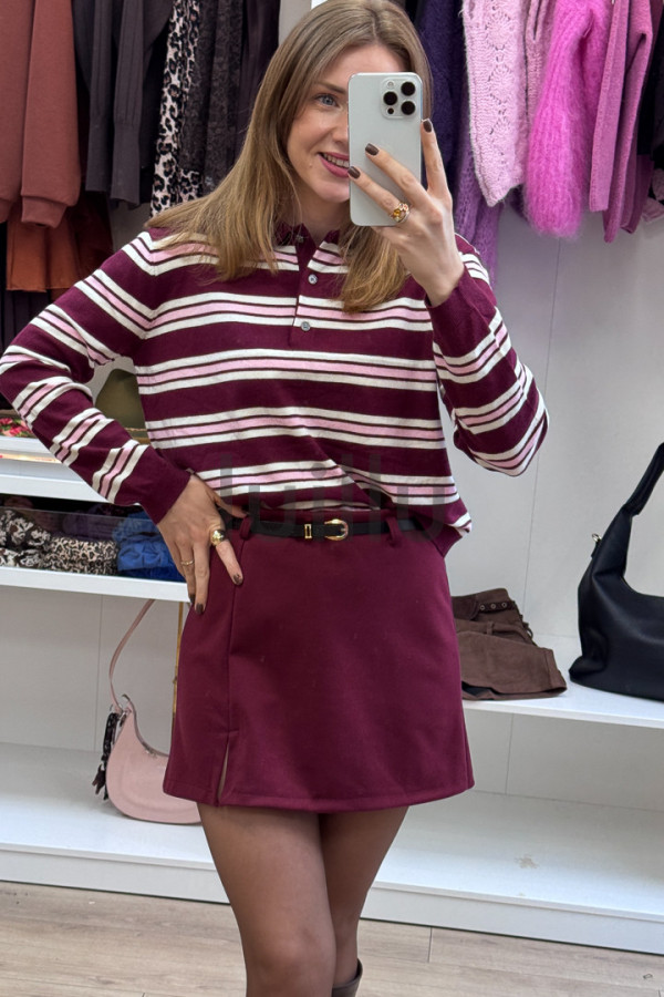SWETER Z WEŁĄ W BURGUNDOWE PASKI 3