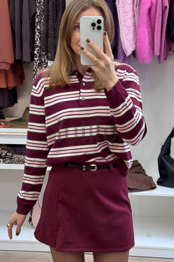 SWETER Z WEŁĄ W BURGUNDOWE PASKI 4