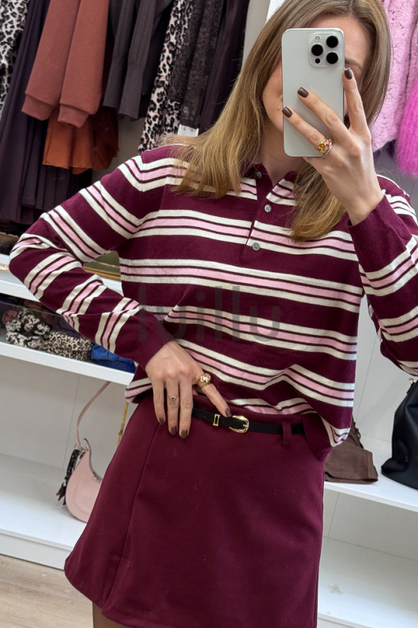 SWETER Z WEŁĄ W BURGUNDOWE PASKI 5