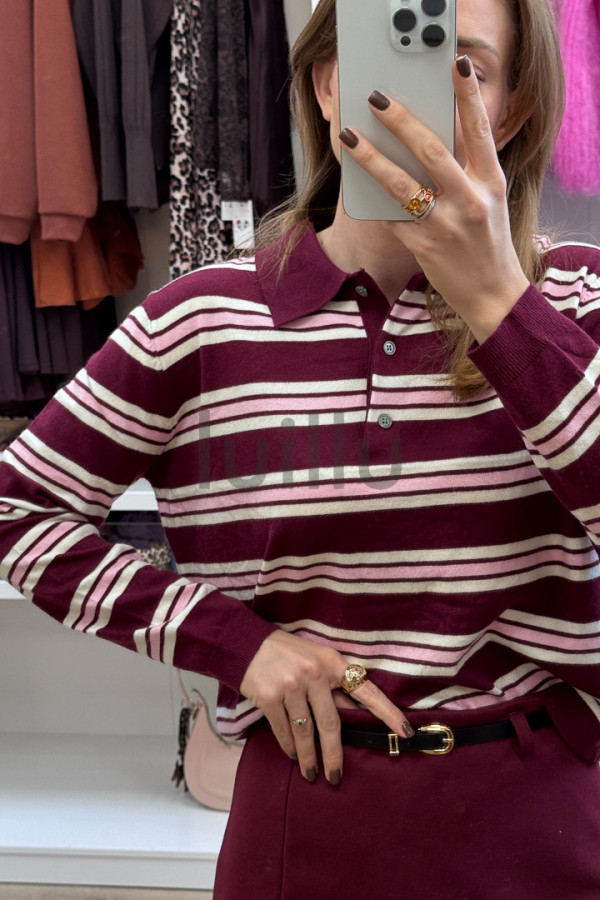 SWETER Z WEŁĄ W BURGUNDOWE PASKI 6