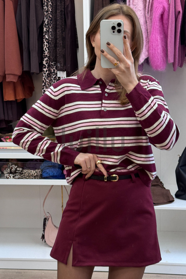 SWETER Z WEŁĄ W BURGUNDOWE PASKI 7