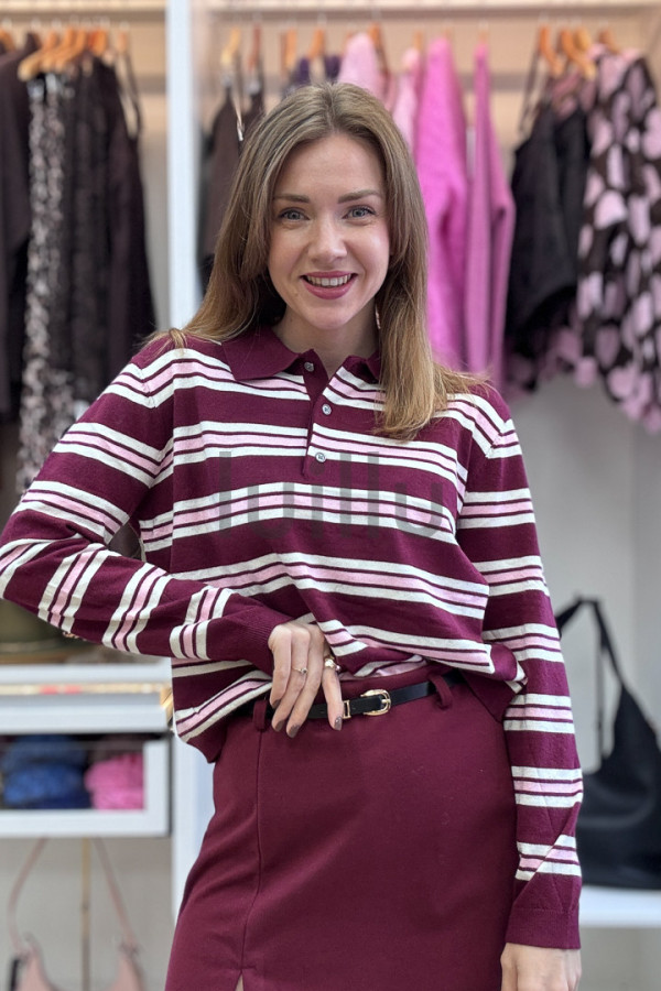 SWETER Z WEŁĄ W BURGUNDOWE PASKI 8