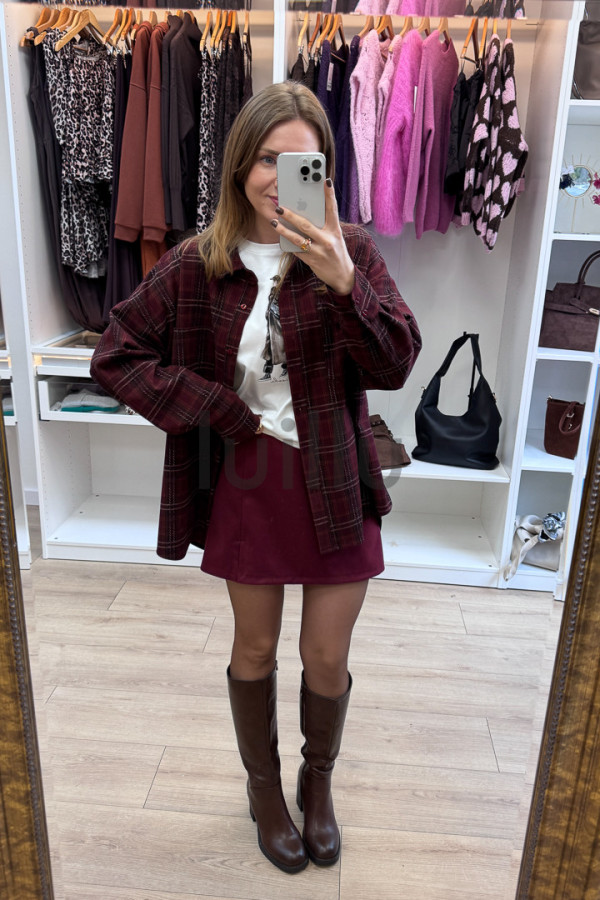 KOSZULA FLANELOWA W KRATKĘ BORDOWĄ 2