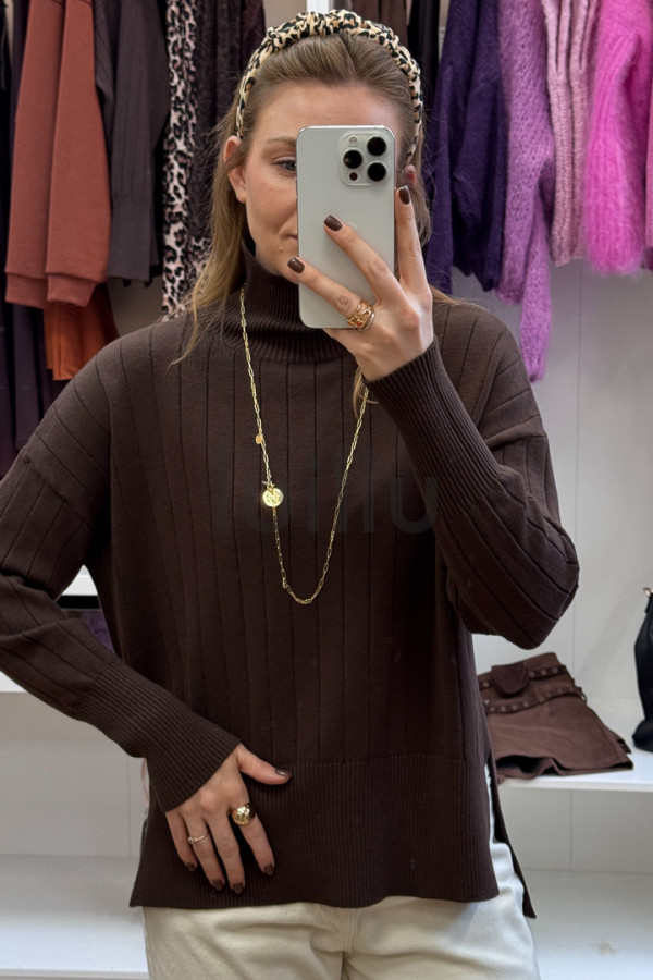 SWETER GOLF Z WISKOZĄ Z WARKOCZEM CZEKOLADA 2