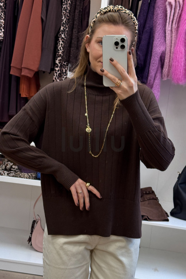 SWETER GOLF Z WISKOZĄ Z WARKOCZEM CZEKOLADA 3