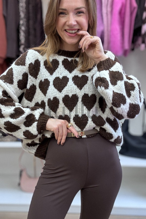 SWETER ŚMIETANKOWY W CZEKOLADOWE SERDUSZKA AMELIA 3