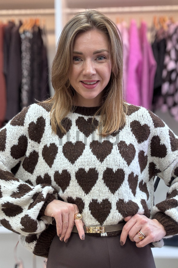 SWETER ŚMIETANKOWY W CZEKOLADOWE SERDUSZKA AMELIA 5