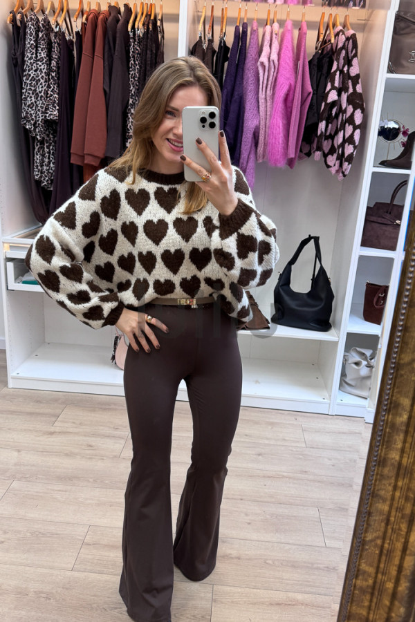 SWETER ŚMIETANKOWY W CZEKOLADOWE SERDUSZKA AMELIA 6
